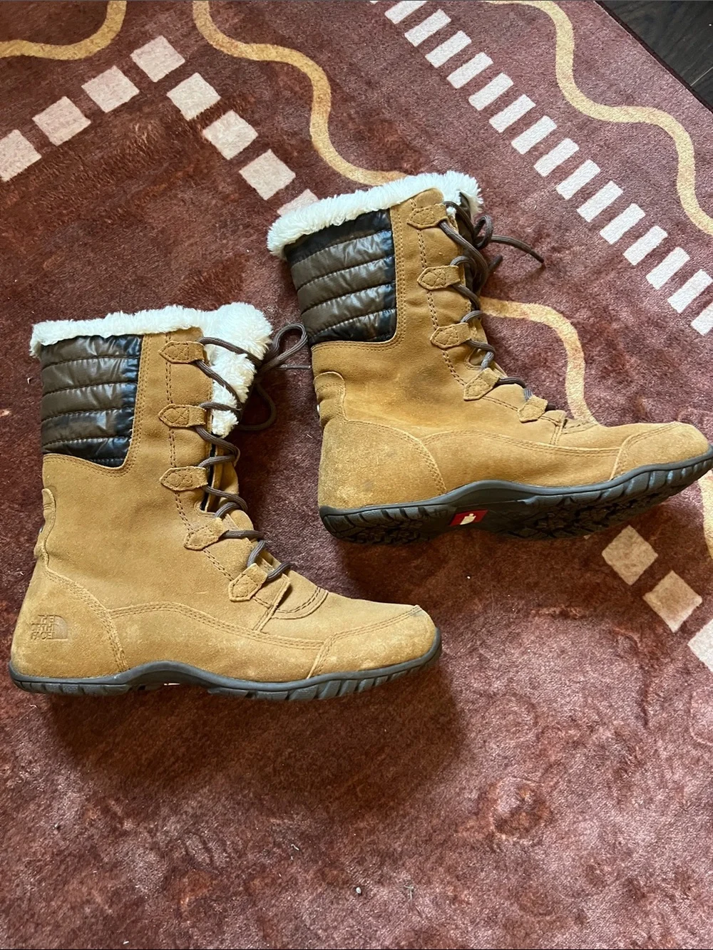 The North Face Women's Tan Suede Lace-Up Winter Boots with Faux Shearling